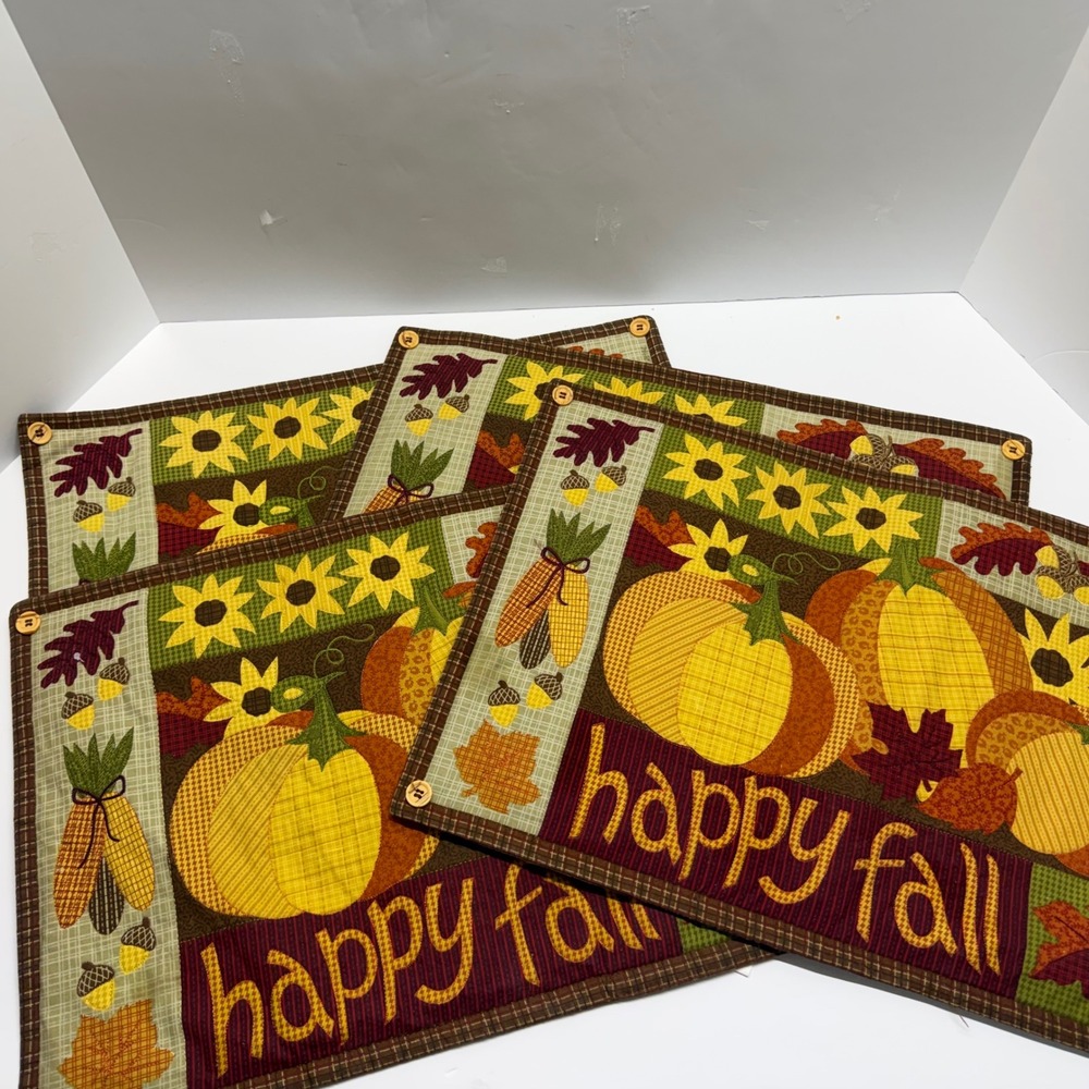 Harvest Happy Fall Quilted Placemats Set of 4 Pumpkins Sunflowers Cotton Kohls